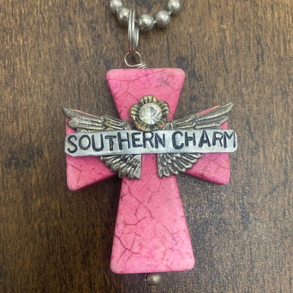 Pink Southern Charm Angel Cross Necklace - Picture 3 of 9